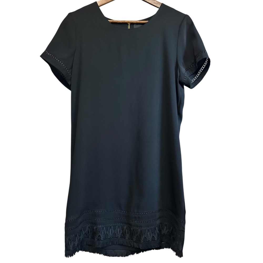 Cynthia Rowley Black Fringe Trim Dress US 10 UK 14 Short Sleeve Shift‎